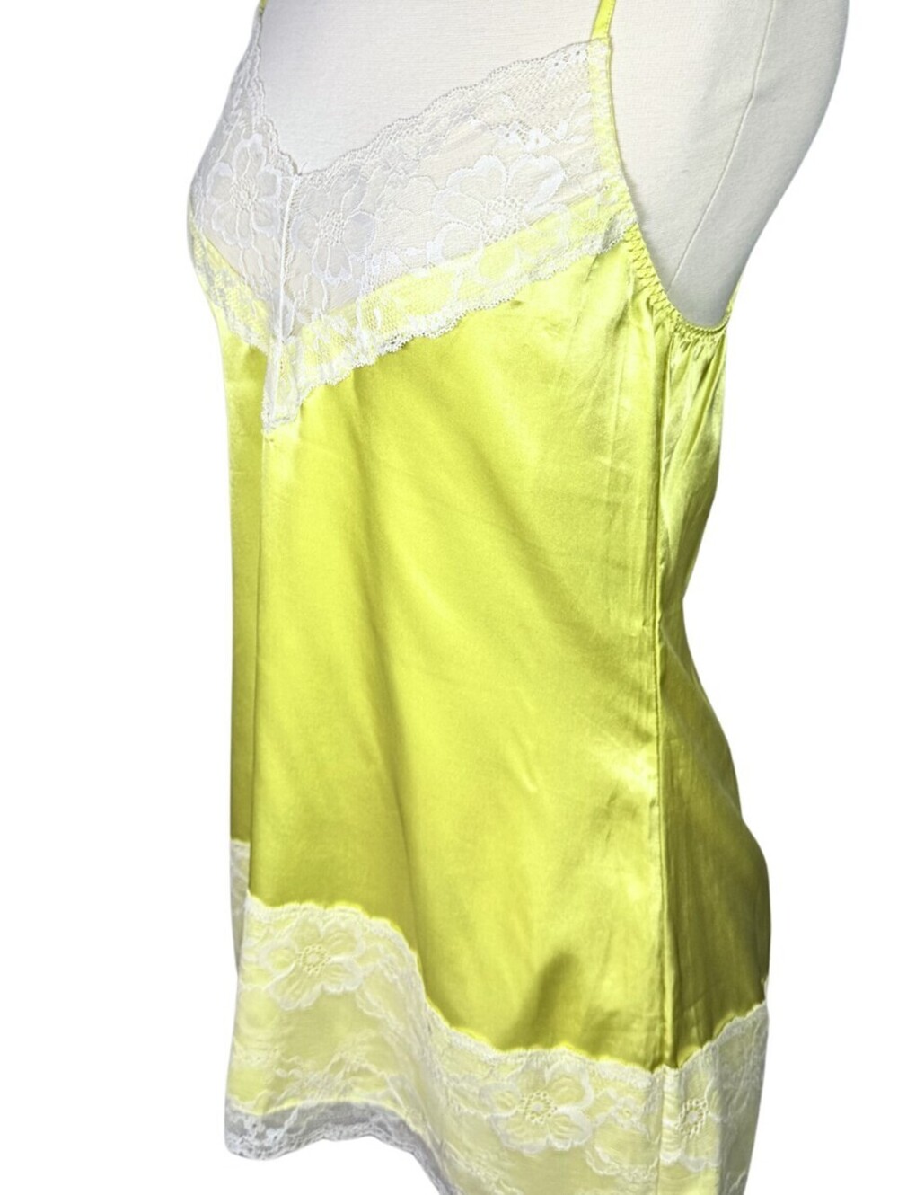 Vintage Satin Chemise Lace Cami Y2K Chartreuse Slip Dress Lingerie S - Picture 2 of 6